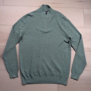 Mack Weldon Tech Linen Blend 1/4 Zip Sweater Mens Large Sage Green Waffle Knit